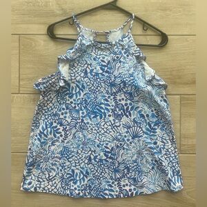 Small - Lilly Pulitzer Blue, Light Pink & White Halter Tank with Sea Motif